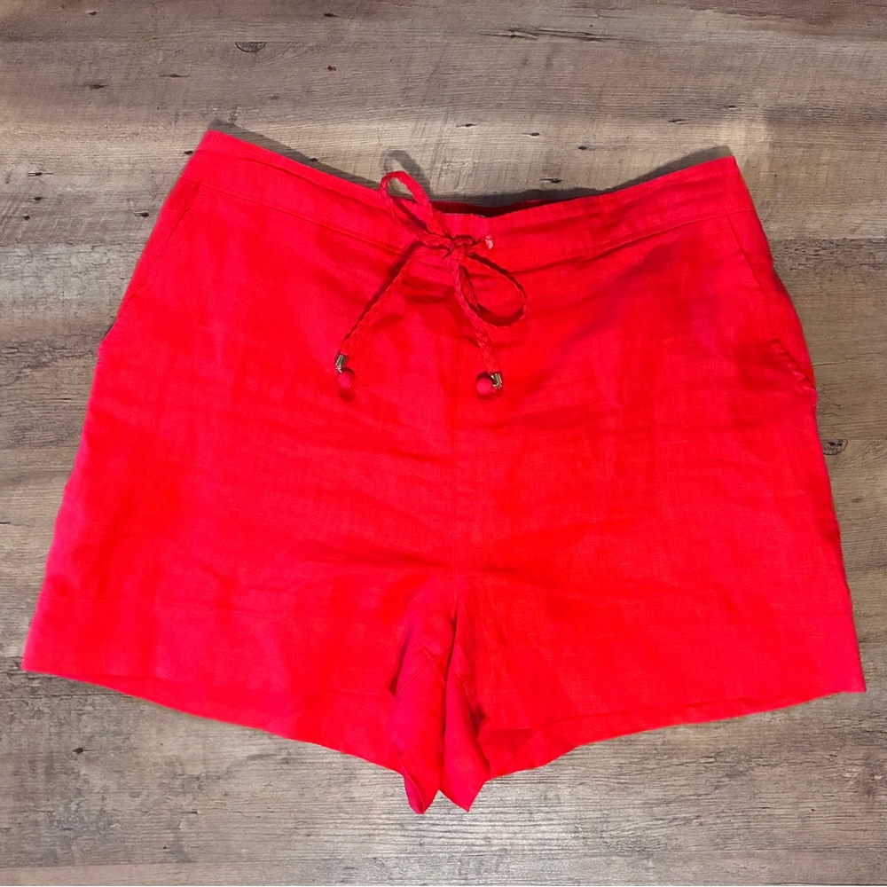 Cynthia Rowley Bright Red Linen Drawstring Shorts